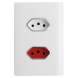 Conjunto Tomada Dupla 10A Branca + 20A Vermelho 4x2 - Novara Branco Brilhante Cromado